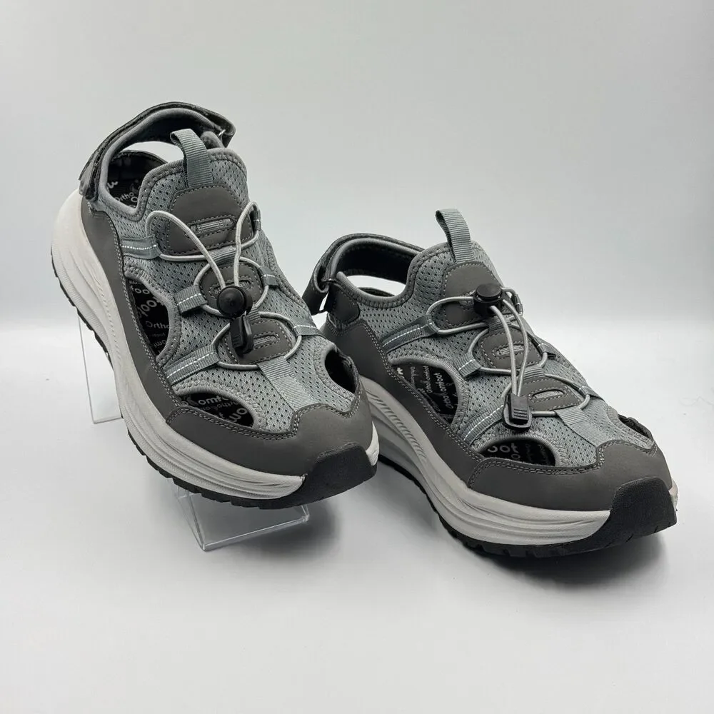 OrthoComfoot Mens 9 Gray Orthopedic Hiking Sandals Closed Toe Cushion Comfort